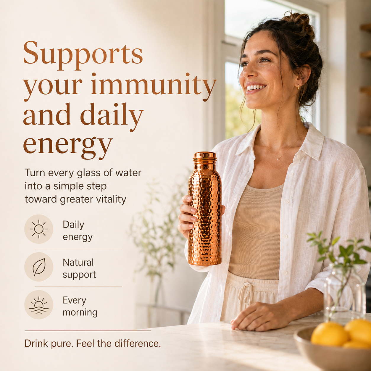 💧Premium Water Bottle Made of 100% Solid Copper – Plastic-Free and Inspired by Ayurveda