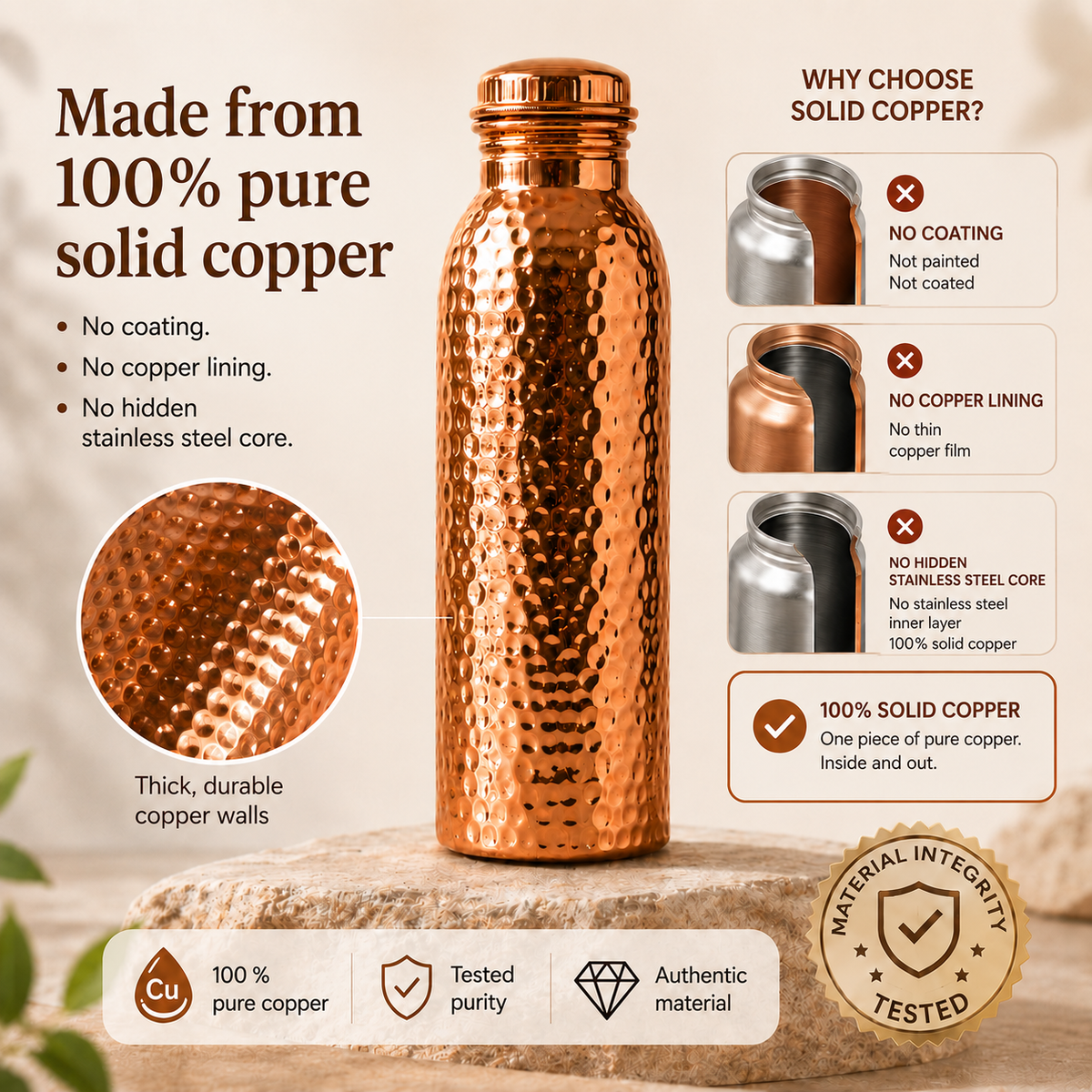 💧Premium Water Bottle Made of 100% Solid Copper – Plastic-Free and Inspired by Ayurveda