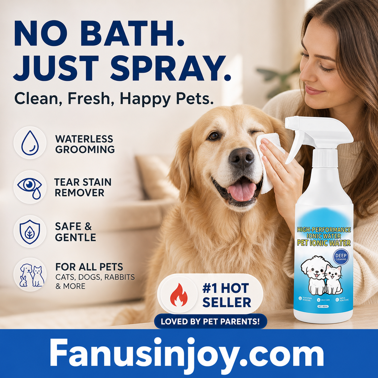 🐶Pet Ionic Water Cleaning Spray – tear stain removal, waterless grooming, mild safe formula, multi-pet compatible. Household pet daily care essential!