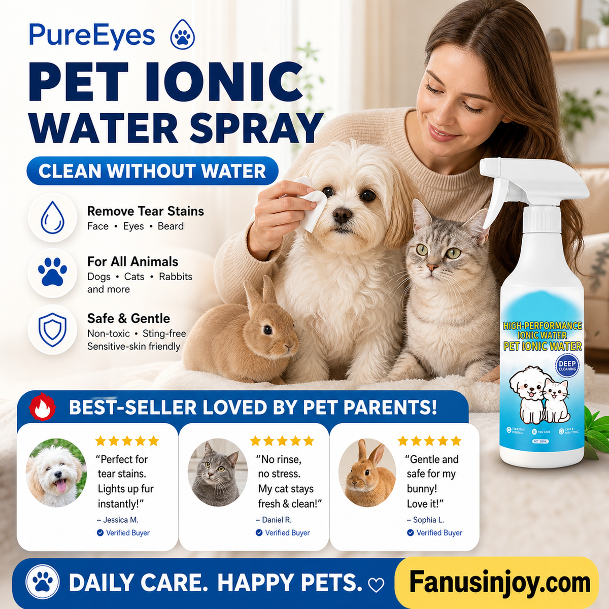 🐶Pet Ionic Water Cleaning Spray – tear stain removal, waterless grooming, mild safe formula, multi-pet compatible. Household pet daily care essential!