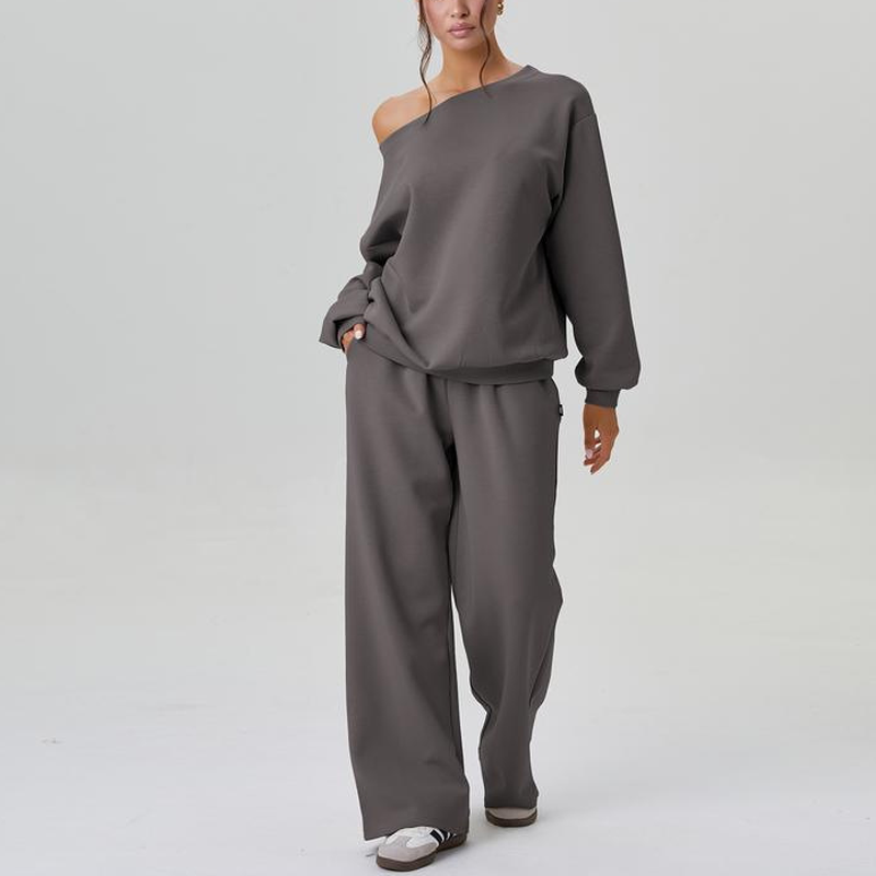 Casual Women's Co-Ord Set｜Loose Scoop Neck Top + Wide Leg Pants｜Comfortable Everyday Wear