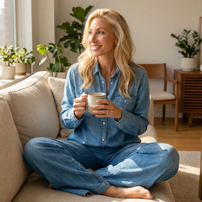 Women's Faux Denim Pajama 2-Piece Set