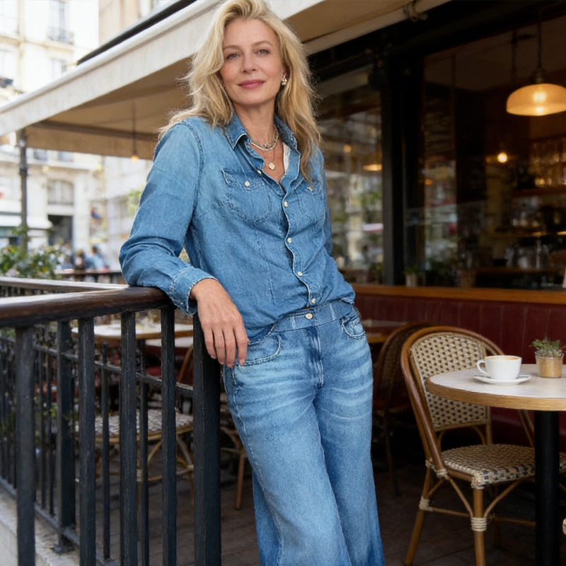 Women's Faux Denim Pajama 2-Piece Set