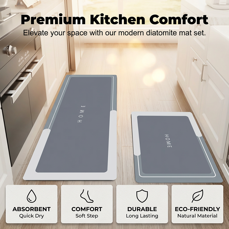 Quick-Dry Diatomaceous Earth Kitchen Mat Set