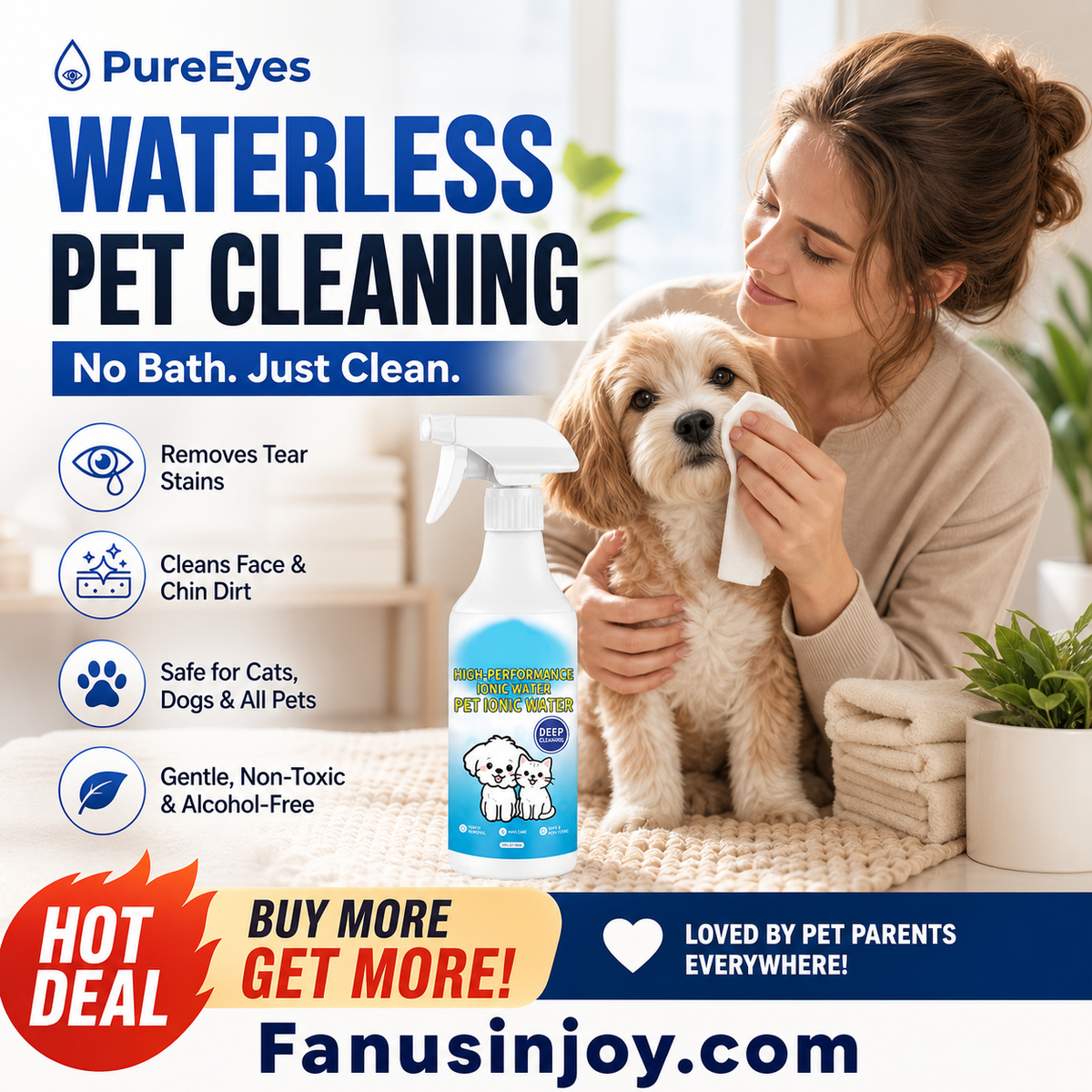 🐶Pet Ionic Water Cleaning Spray – tear stain removal, waterless grooming, mild safe formula, multi-pet compatible. Household pet daily care essential!